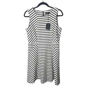 NWT Dalia 12 White Black Stripe Ponte Knit Fit & Flare Dress‎ Office Classic Mod